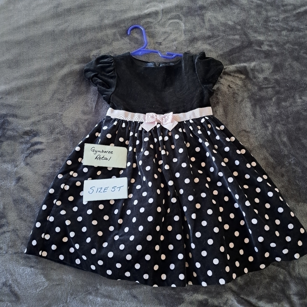 Gymboree girls size 5T black velvety polka dot dress Tres Fabulous line